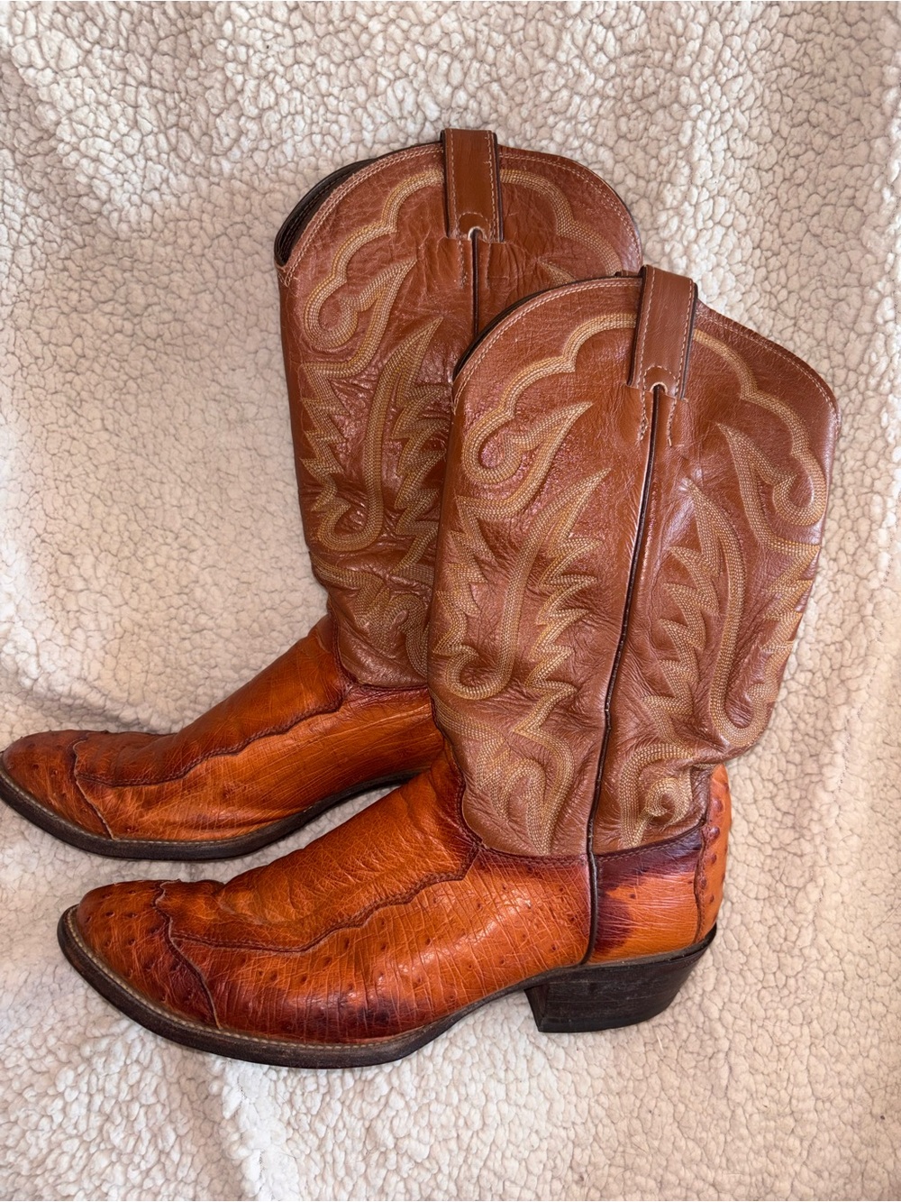 Vintage Justin Full Quill Ostrich Leather Cowboy Boots Men’s 10.5 D Made USA